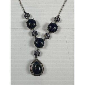 925 Sterling Silver Lapis Lazuli Gemstone Necklace Jewelry 22” *Missing 1 Stone*
